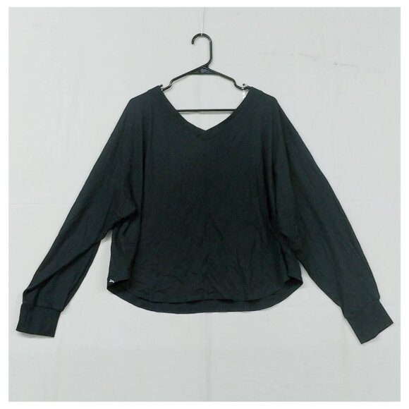 NWT JoyLab Women's Black XXL V- Neck Long Sleeve Top Boxy Fit Thumbhole - Picture 2 of 9